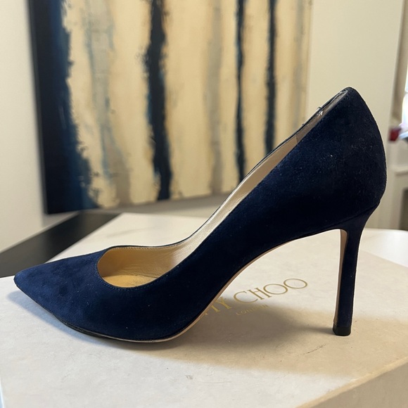 Jimmy Choo Romy 85 Navy Suede Pumps (36.5 fits like 6) - Picture 9 of 13